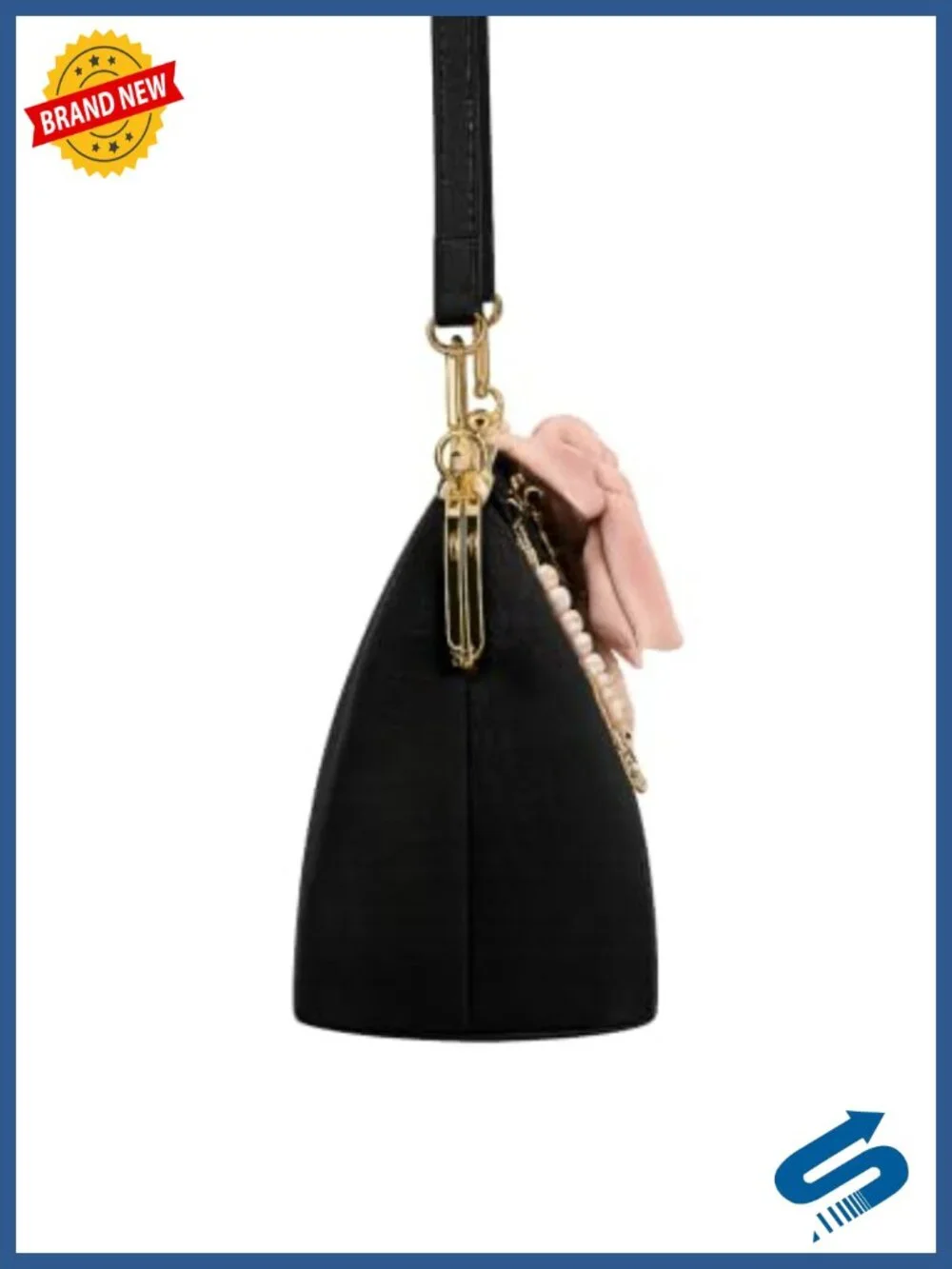 Velvet Frame Clutch with Gold Hardware and Rhinestone Logo Charm